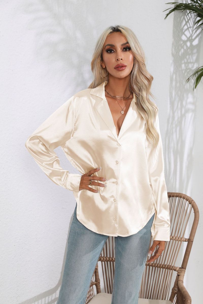 Camicia da donna a maniche lunghe in raso di seta imitazione abbigliamento femminile_voghion.com