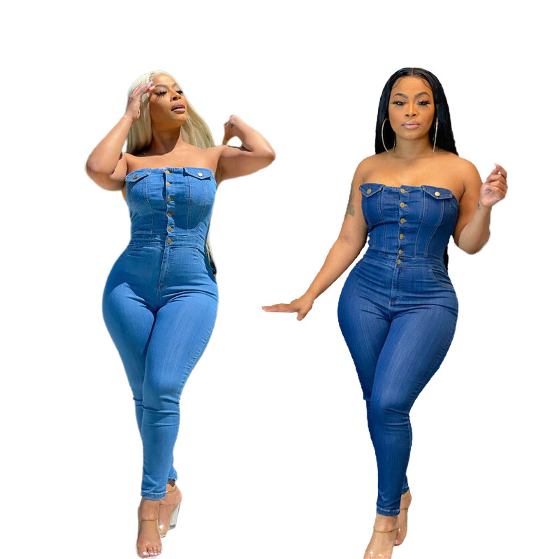 Women's fashion casual slim denim romper_voghion.com