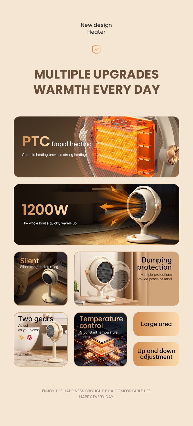 Riscaldatore da tavolo in ceramica PTC, ventilatore ad aria calda personale a riscaldamento rapido per camera da letto e ufficio, a risparmio energetico con protezione dal surriscaldamento_voghion.com