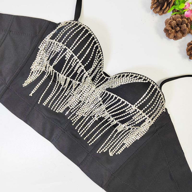 Corsetto avvolgente con catena di diamanti e nappe, design francese, corsetto con perline a spina di pesce, con reggiseno imbottito e top modellante_voghion.com