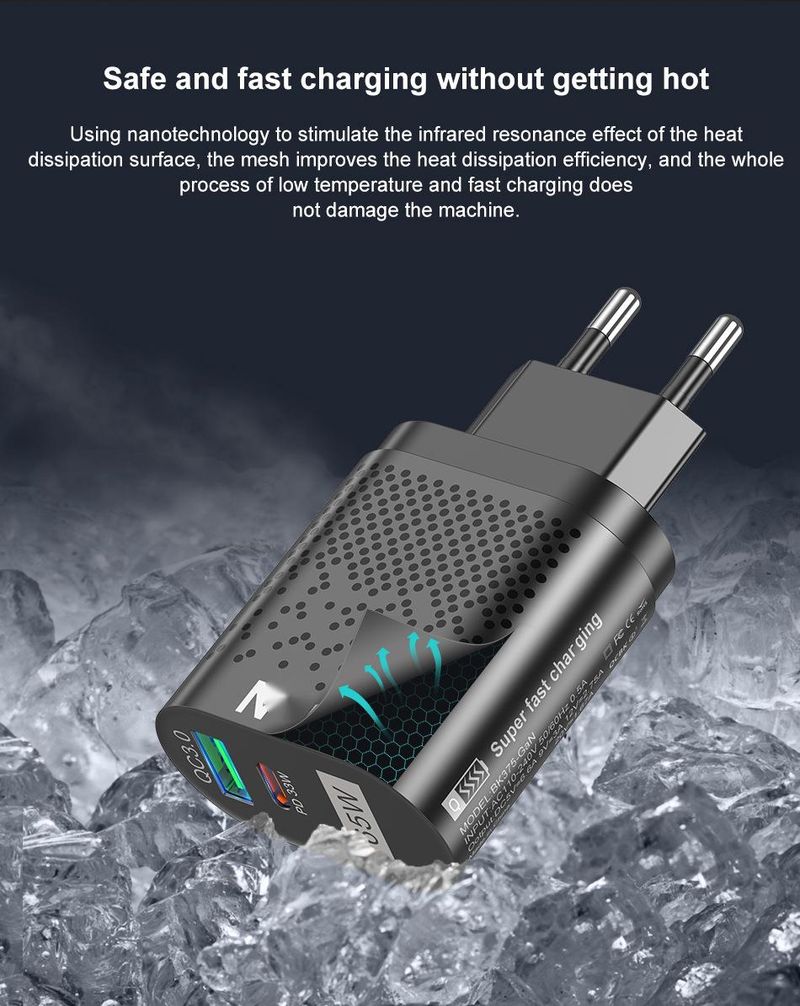 USLION 65W GaN Charger Tablet Laptop Fast Charger Type C PD Quick Charger EU/KR Specification Plugs Adapter For Samsung Iphone_voghion.com