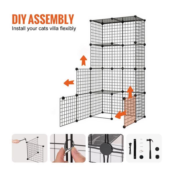 Large 4-tier Cat Cage 54 X 41 X 69' Metal Wire Cat Enclosure With Hammock_voghion.com