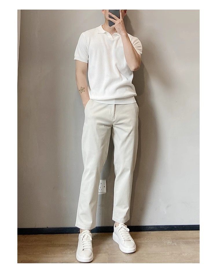 Polo da uomo in maglia leggera e traspirante, aderente, a maniche corte, stile americano, in seta ghiacciata, modello cross-border, con strisce antivento_voghion.com
