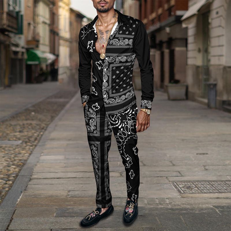 Conjunto de camisa para hombre, primavera y verano 2025, estampado de Peiris, dos piezas, ligero, para fiesta, manga larga_voghion.com