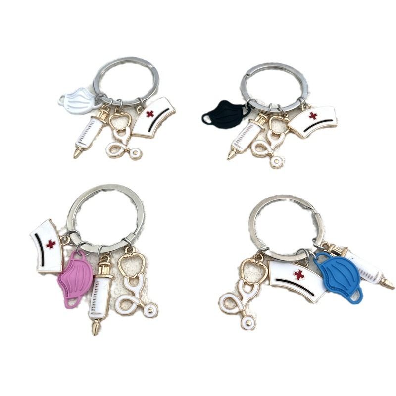 Llavero con colgante de máscara y gorro de enfermera, sencillo y a la moda, personalizado, creativo, estetoscopio, joyería de aleación_voghion.com
