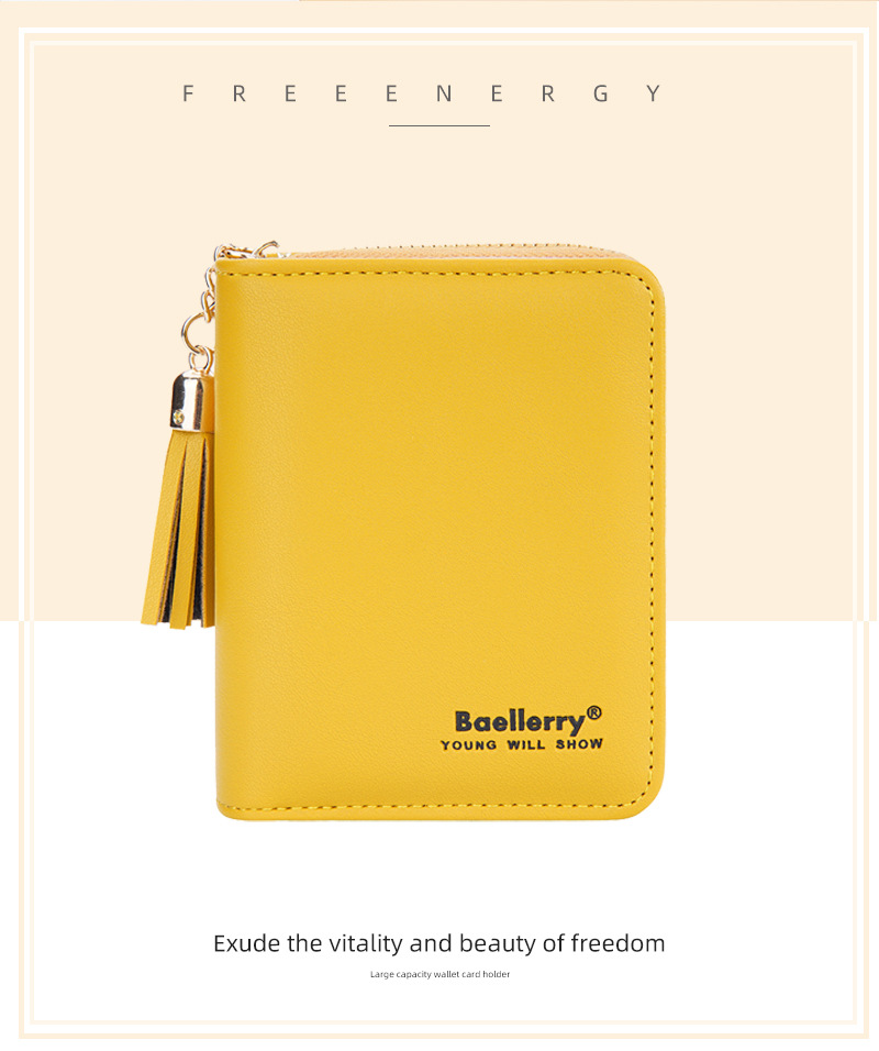 Baellerry neue kurze Geldbörse für Damen mit mehreren Kartenfächern, Akkordeon-Kartenhalter, Quaste, Reißverschluss, Münzgeldbörse für Damen_voghion.com