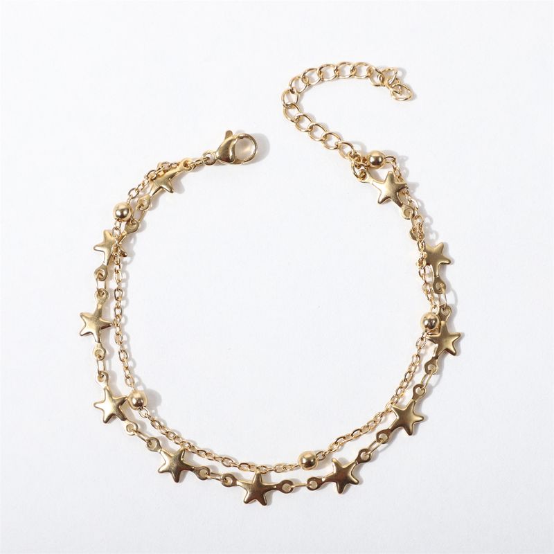 Bracelet double couche en acier inoxydable de haute qualité pour femme, chaîne à perles à intervalle de vent, breloque de style petit_voghion.com