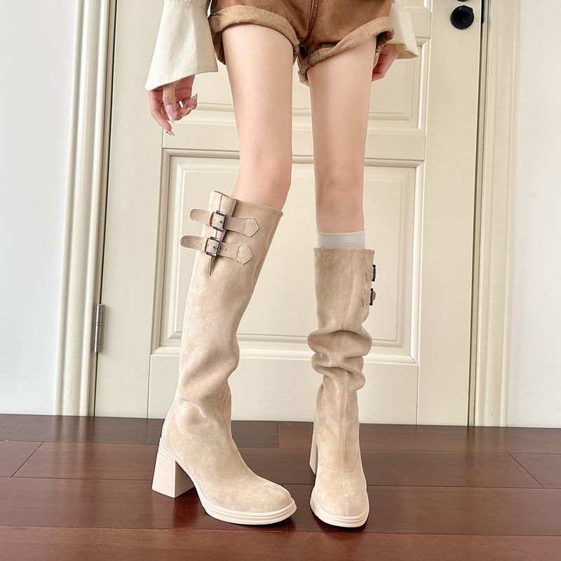 Chunky-Heeled Riding Boots Knee-High Boots Thick-Heeled Boots Women's Shoes_voghion.com