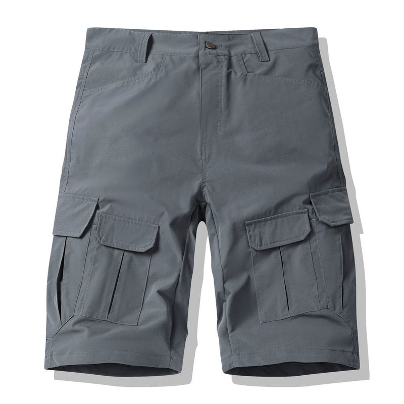 Lässige 5-Pocket-Cargo-Shorts für Herren, leichte Baumwollmischung, atmungsaktiv und bequem, Multi-Pocket-Design für Outdoor und den Alltag (Khaki)_voghion.com