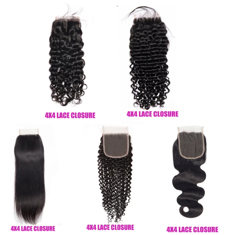 4X4 Peruvian Straight Deep Curly Closure Remy Human Hair Swiss Lace_voghion.com