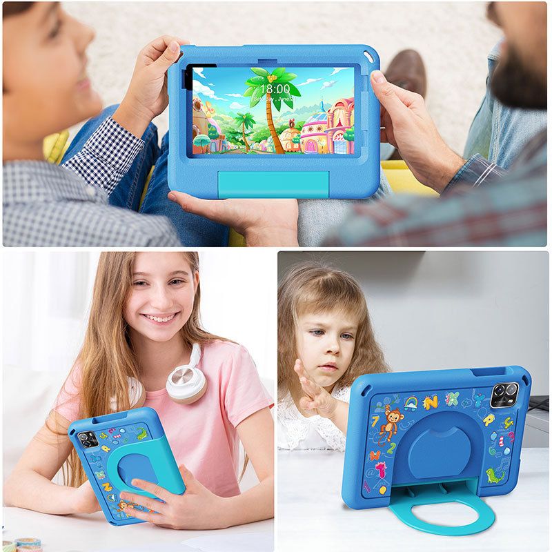 VASOUN B7kids 7-inch Android Kids Tablet With Shockproof Case, 8GB RAM + 64GB Storage, Dual Camera, WiFi, Sky Blue & Pink_voghion.com