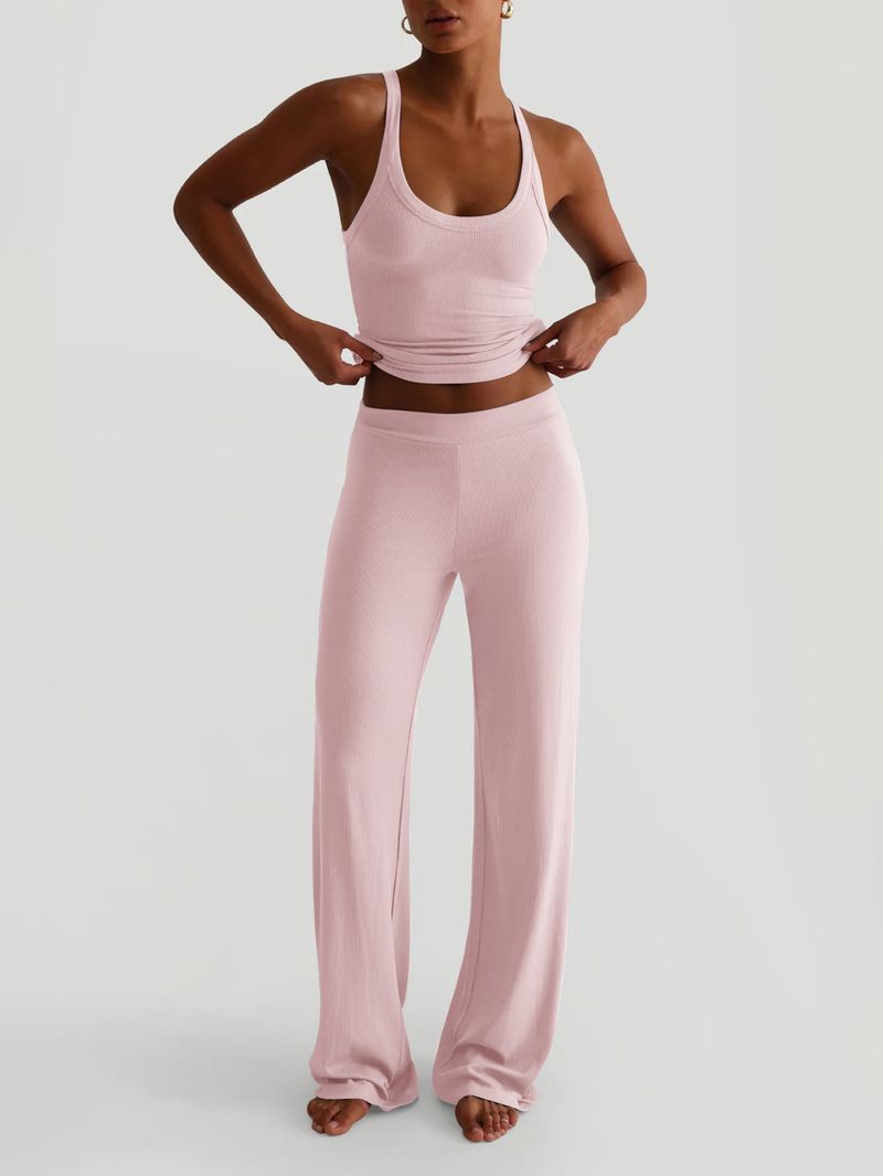 Set aus Yoga-Weste und Hose mit weitem Bein für Damen – atmungsaktiver Strickstoff, dehnbar und bequem, Streetwear-Athleisure-Outfit für Training und Freizeit_voghion.com