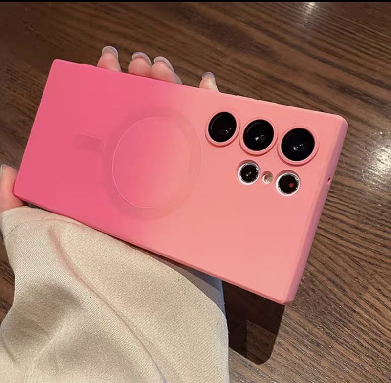 Suitable For Samsung S23 Ultra Liquid Silicone Gradient Magnetic Phone S22 Shockproof TPU Soft Case With Lens Protector_voghion.com