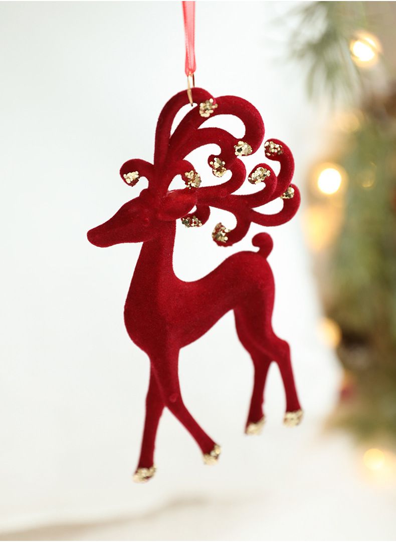 Kerstversiering van fluweel in Scandinavische stijl – set van sneeuwvlokken, rendieren en bellen van hoogwaardig gevlokt plastic voor een elegante vakantiedecoratie_voghion.com