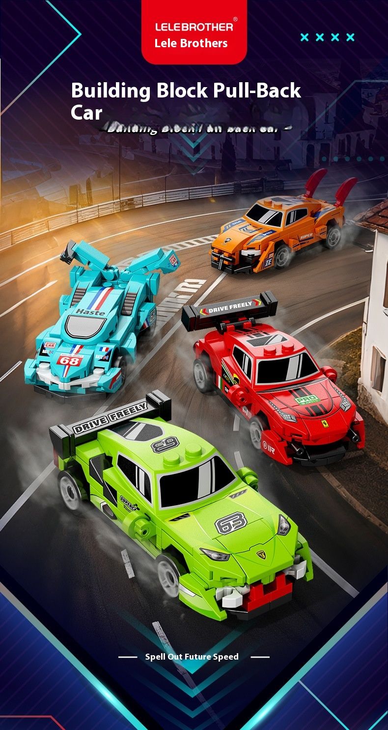 Four-Grid Mini Pull-Back Racing Car Building Blocks Assembly Educational Children's Toys Gifts_voghion.com