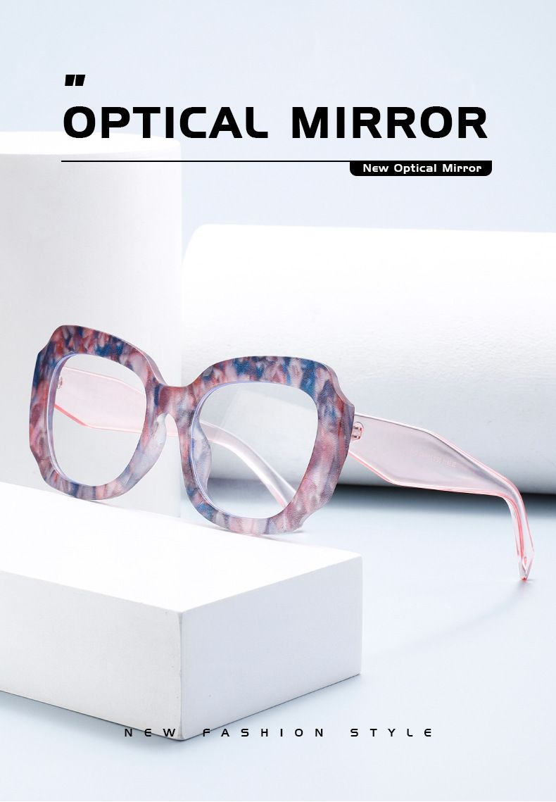 New Irregular Marble Pattern Anti-Blue Light Non-Prescription High-End Acetate Plain Glasses Frame_voghion.com