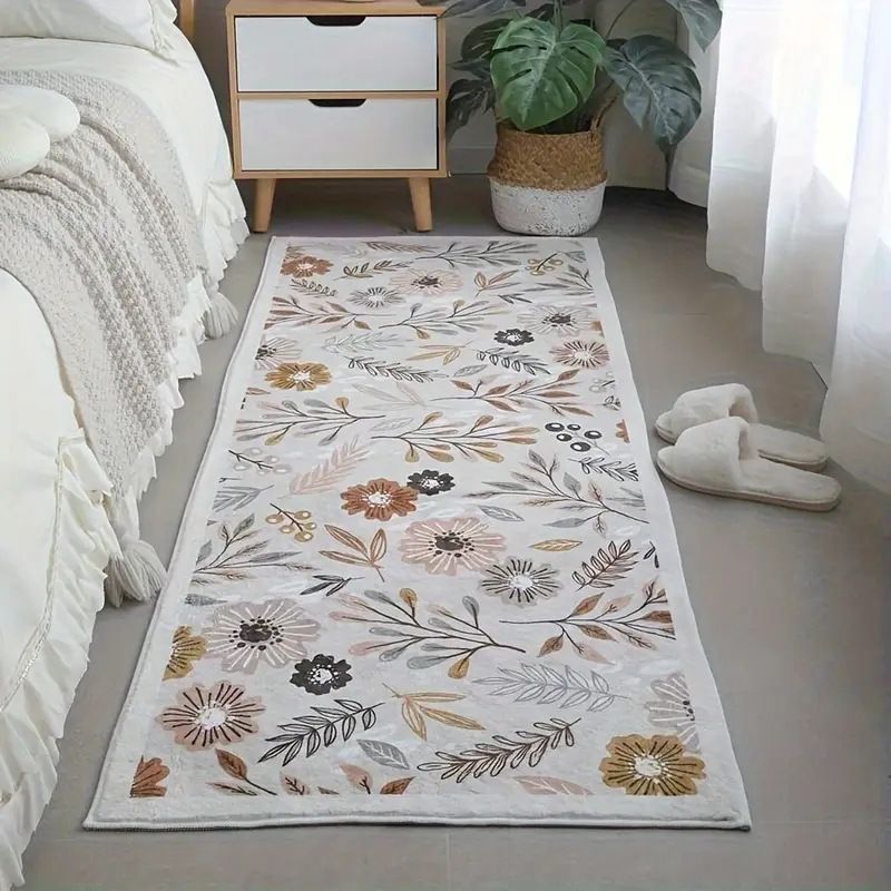 Tappeto floreale e a righe – Tappeto in poliestere morbido e lavabile, tappetino antiscivolo per soggiorno, camera da letto, cucina – Stili bohémien e minimalisti_voghion.com