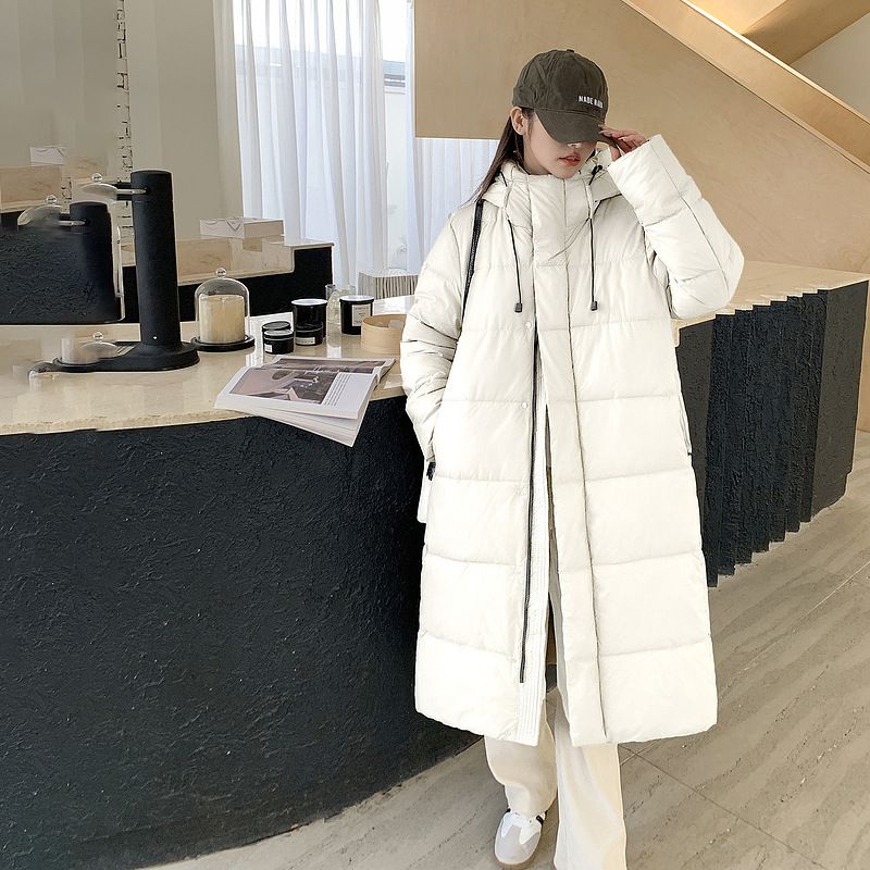 Giacca lunga in piumino nero oro, donna in inverno, nuova giacca larga e spessa in cotone sopra il ginocchio per coppie_voghion.com