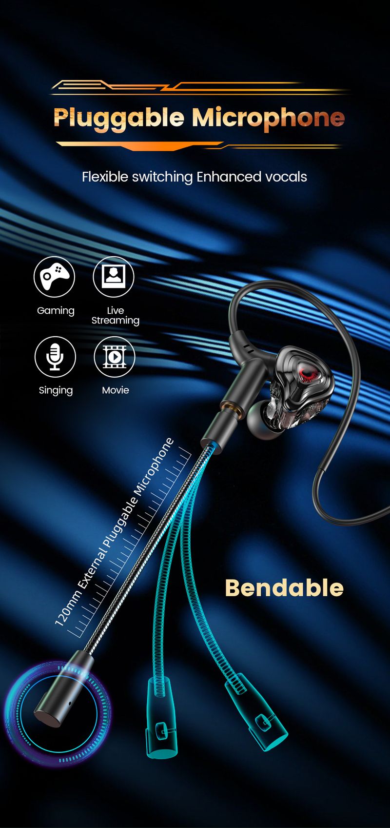Headset Gamer Headphones In- Ear Wired Earphone HD Noise-canceling Headset Gaming Earbuds With Mic For Phone Laptop_voghion.com