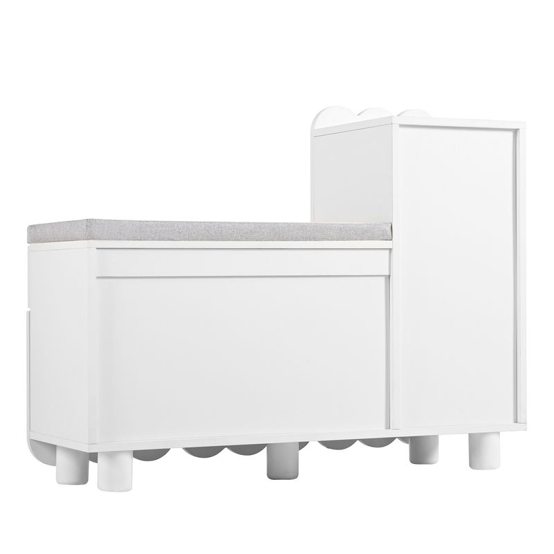 Meuble à chaussures moderne à 3 portes avec tiroir et coussin d'assise – Banc de rangement à chaussures blanc pour couloir, gain de place – Élégant meuble à chaussures d'entrée_voghion.com
