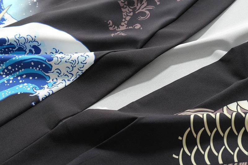 Ukiyo-e taoistiske kåber til mænd og kvinder, havbølger, karpeprint, kimono, løse fem quaer-ærmer, hawaiiansk stil_voghion.com