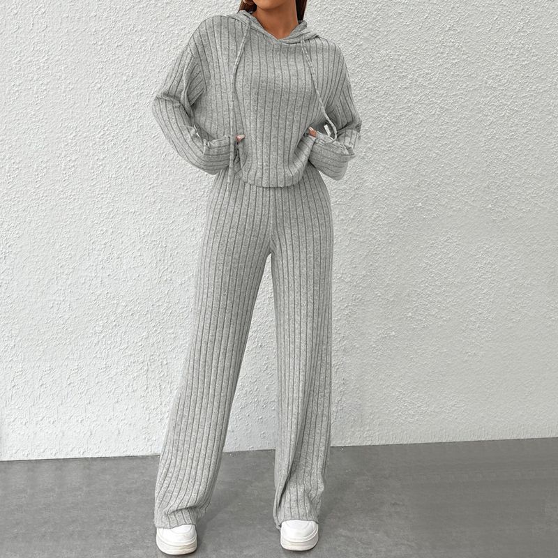 Estação Internacional Feminino Simples Com Capuz Moda Outono/Inverno Casa Cor Sólida Preguiçoso Conjunto de Duas Peças_voghion.com