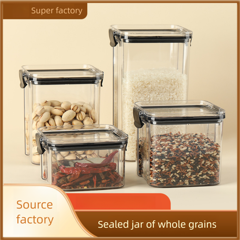 Barattolo per la conservazione di cereali e snack quadrato in plastica trasparente sigillata per uso alimentare_voghion.com