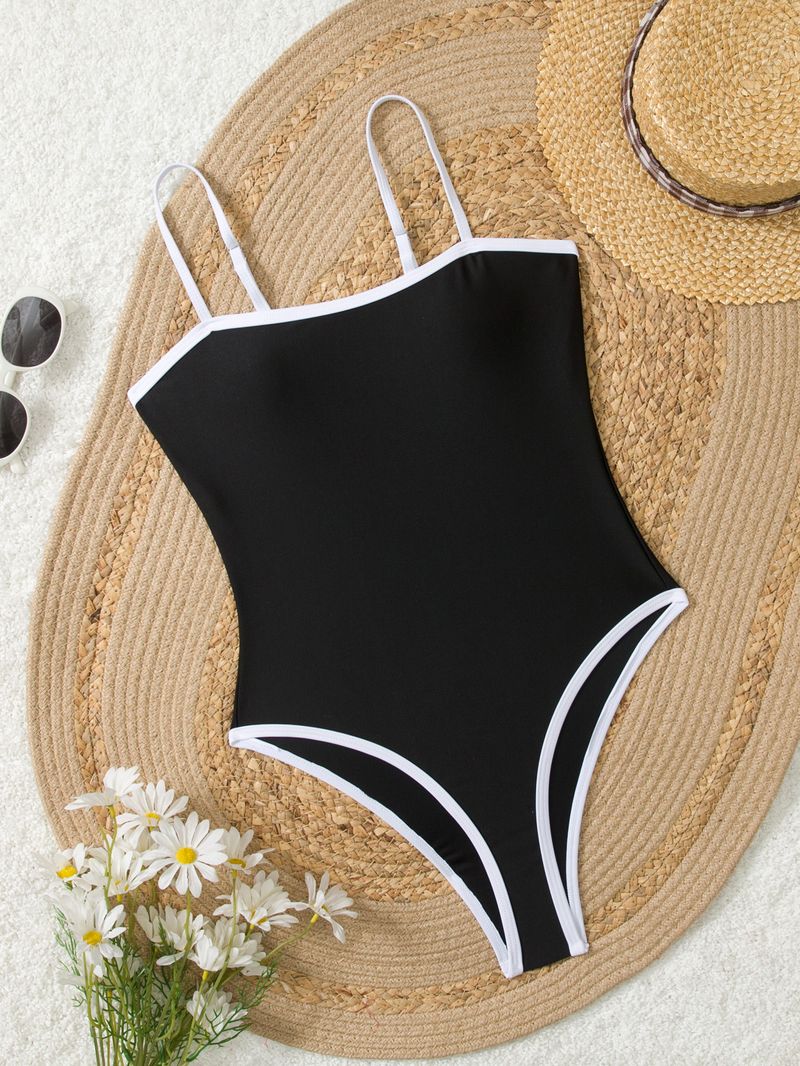 Damenbekleidung Einteiliger Badeanzug mit Schwarz-Weiß-Kontrast, kleiner Bikini im Duftstil, einteiliger Badeanzug_voghion.com