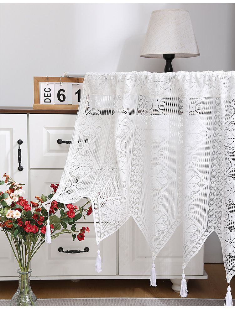 Polyester Lace Door Curtains With Stripe & Floral Pattern, Semi-Sheer Window Drapes For Living Room Bedroom Dining Room, American Style Home Decor_voghion.com