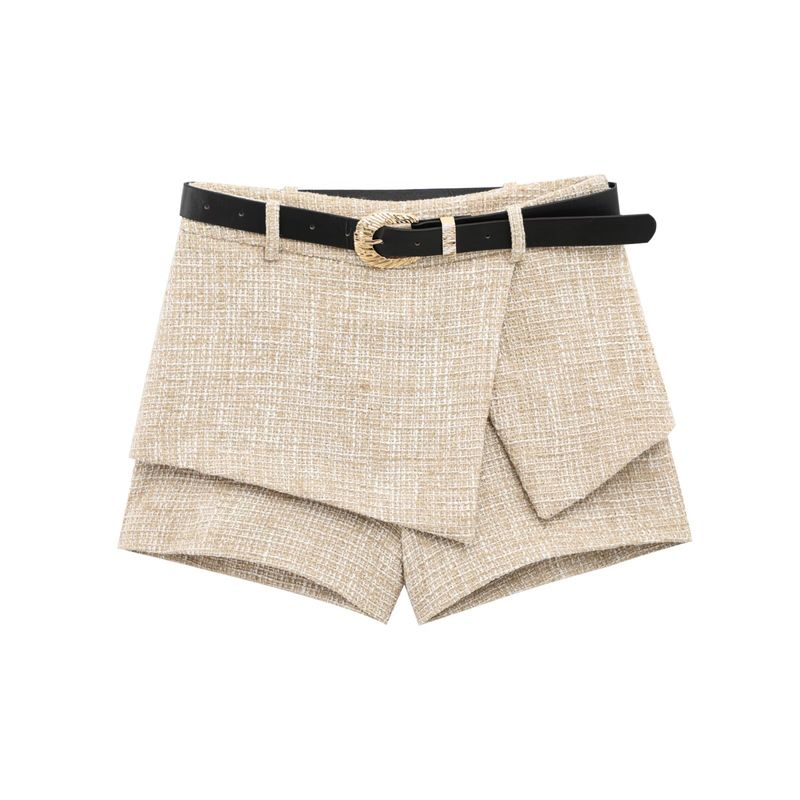 Ensemble débardeur court sans manches avec ceinture et jupe-pantalon texturée pour femme, mode été B64011/2_voghion.com