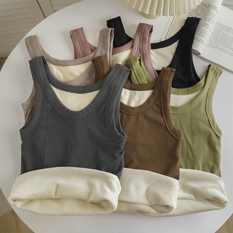 Autumn and Winter fleece-lined warm camisole thickened warm high elastic slim fit slimming inner warm bottoming top for women_voghion.com
