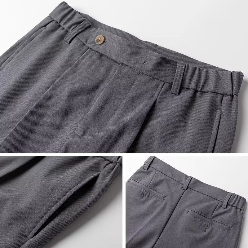 Light And Mature Style Pants Men's Autumn And Winter Double-pleated Elastic Waist Men's Trousers Micro-cone Trousers Korean Version Straight-leg Suit_voghion.com