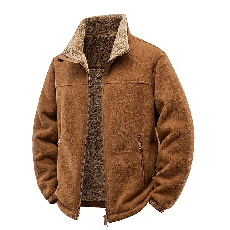 Giacca in pile con collo alto da uomo – Cappotto in pile polare spesso con cerniera, felpa casual oversize con morbida fodera in sherpa per autunno e inverno_voghion.com
