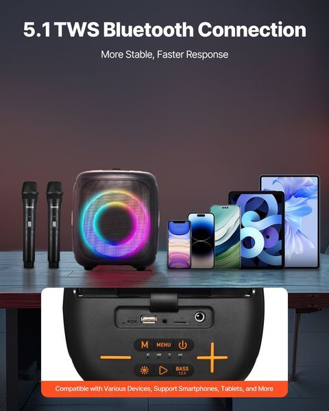 Karaoke Machine For Adults 4 In Portable Bluetooth Speaker 2 Wireless Microphone_voghion.com
