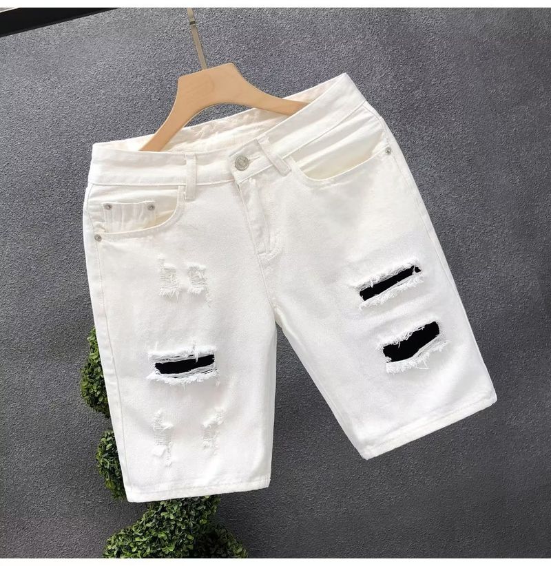 Herenkleding Zomer Dunne Versleten Gescheurde Denim Shorts Herenmode Merk Losse Rechte Vijf-punts Retro Middellange Broek_voghion.com