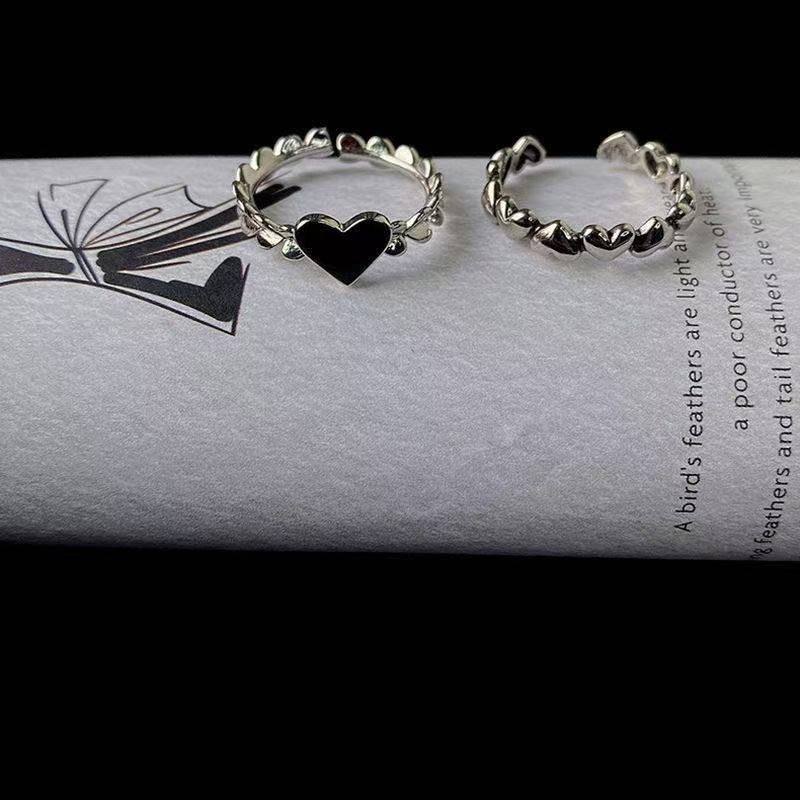 Black Heart Women, Niche Design, High-End Adjustable Open For Index Finger, Couple And Best Friend Ring_voghion.com