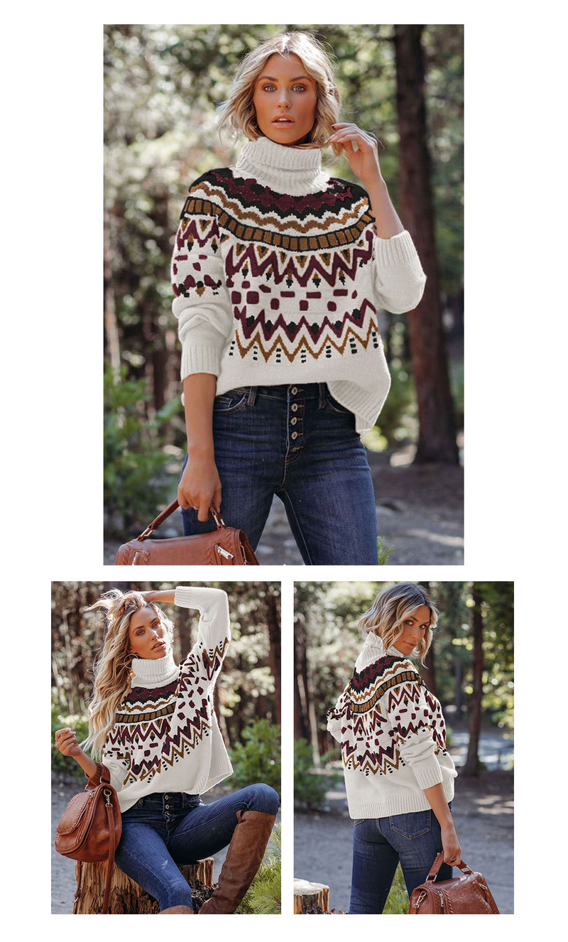 Women's vintage striped patchwork color sweater Halloween turtleneck sweater_voghion.com