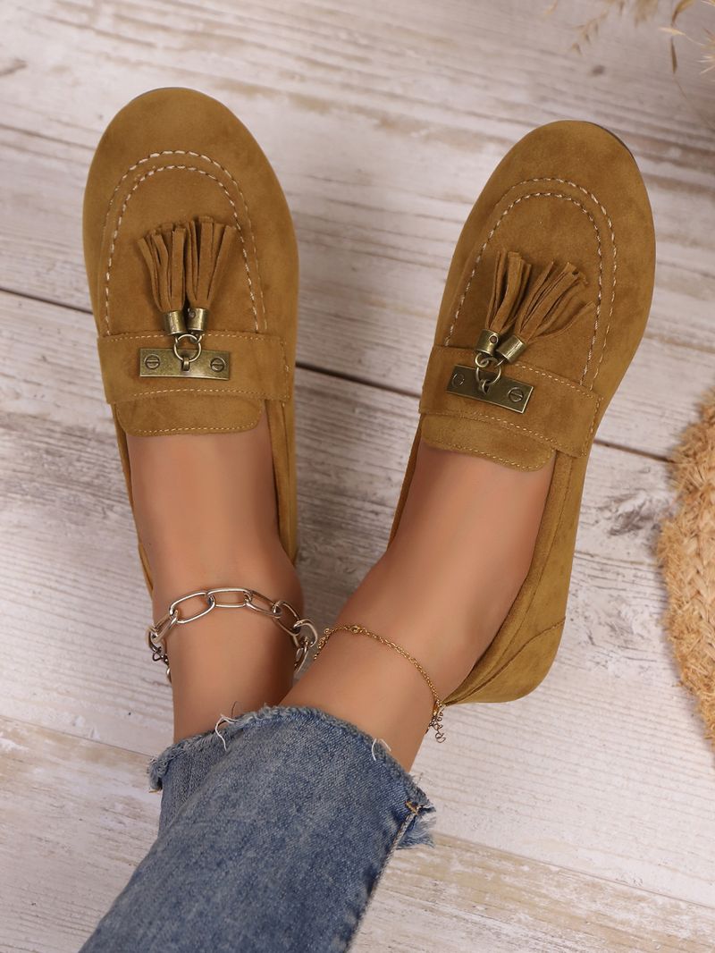 SHLIANG Loafer'lar Kadınlar İçin Slip-On Püsküllü Sürüş Yürüyüş Kaymaz Ayakkabılar Büyük Boy Kare Burunlu Süet Mokasen Düz Ayakkabılar Kadınlar İçin X0045_voghion.com