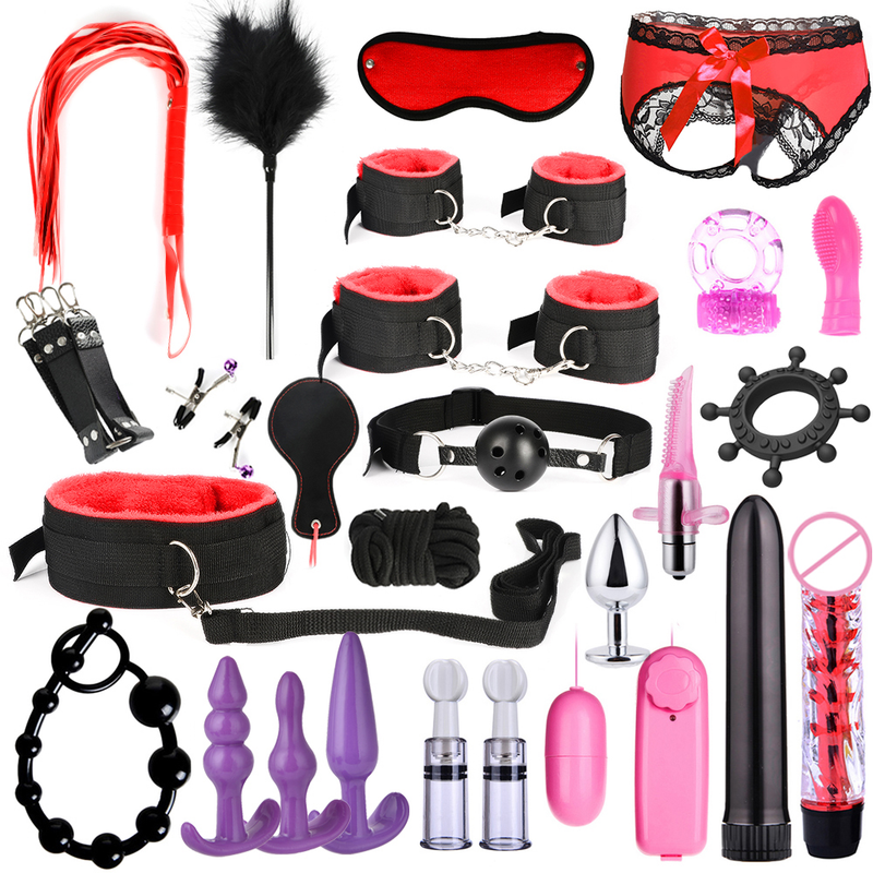 Kompleti za BDSM Igračke za odrasle za žene Muškarci Lisice Stezaljke za bradavice Bič Udaranje Seks Metalni analni čep Vibrator Guza Bdsm vezivanje_voghion.com