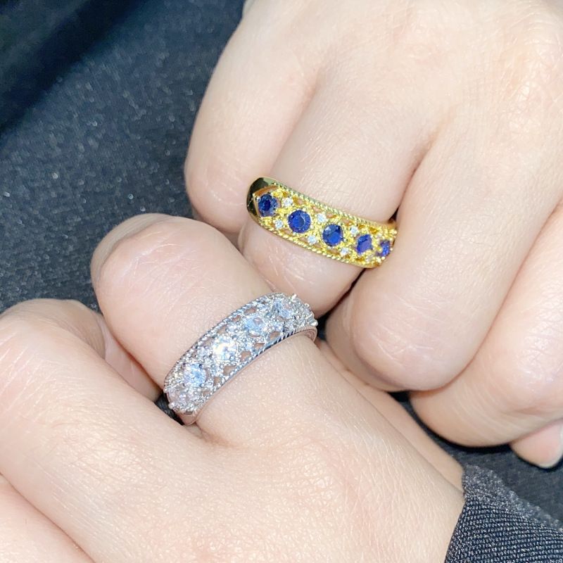 Versa French Western Region Lace Set Women's Blue Spinal Crystal High Carbon Diamond INS Couple Opening Ring_voghion.com