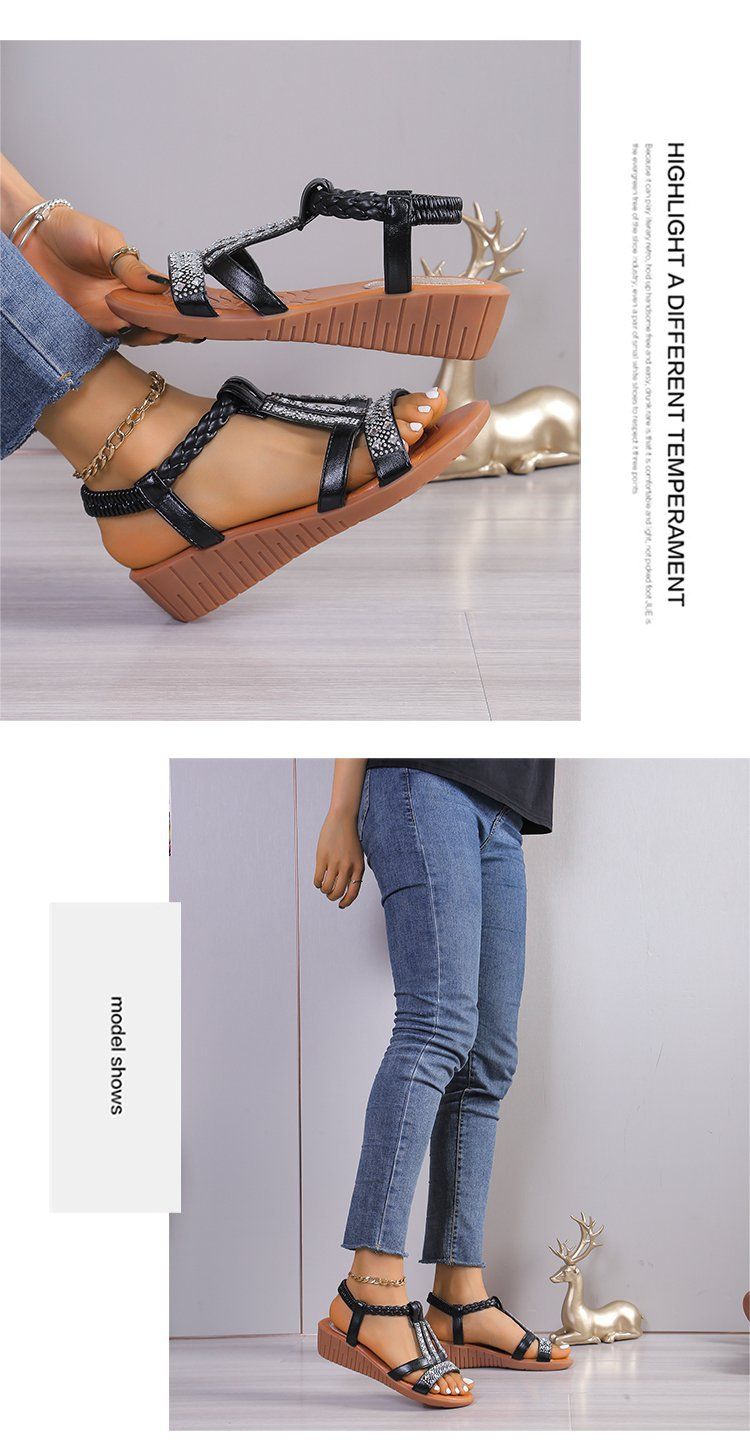 Chaussures pour femmes, mode d'été, bouche de poisson, ensemble pied, talon compensé, mode loisirs, grande taille, sandales bohèmes à strass_voghion.com