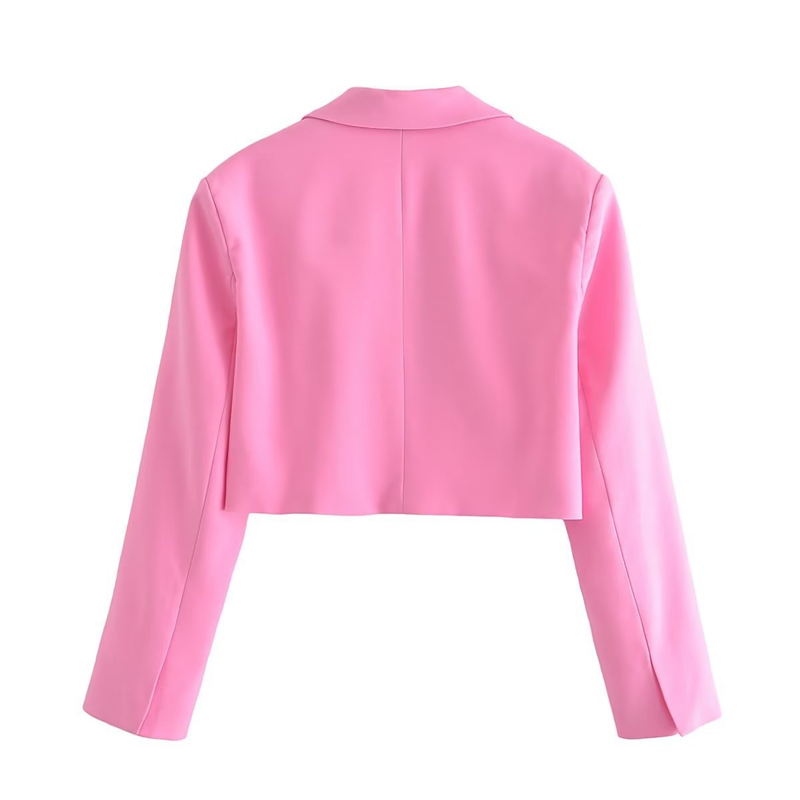 Conjunto de blazer curto feminino ZA com gola + minissaia larga plissada_voghion.com