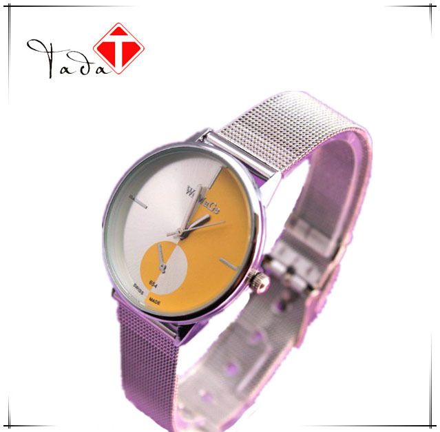 womage654 Large Dial Watch Steel Band Watch Couple Quartz Watch Unisex Mesh Band Watch_voghion.com