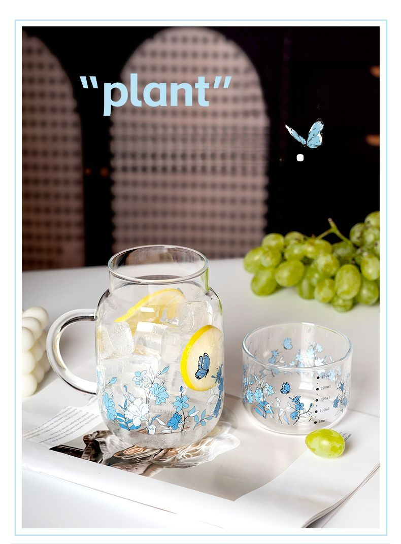 Heat-Resistant Large Capacity Handle Printed Straw Glass High Borosilicate Tea Brewing Pot Fruit Drink Milk Cup_voghion.com
