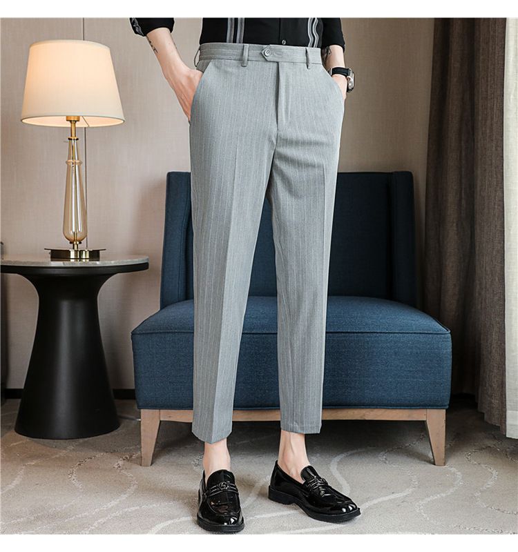 Summer main promotion of thin casual striped micro-elastic comfortable nine-point men's slim-fitting pants_voghion.com
