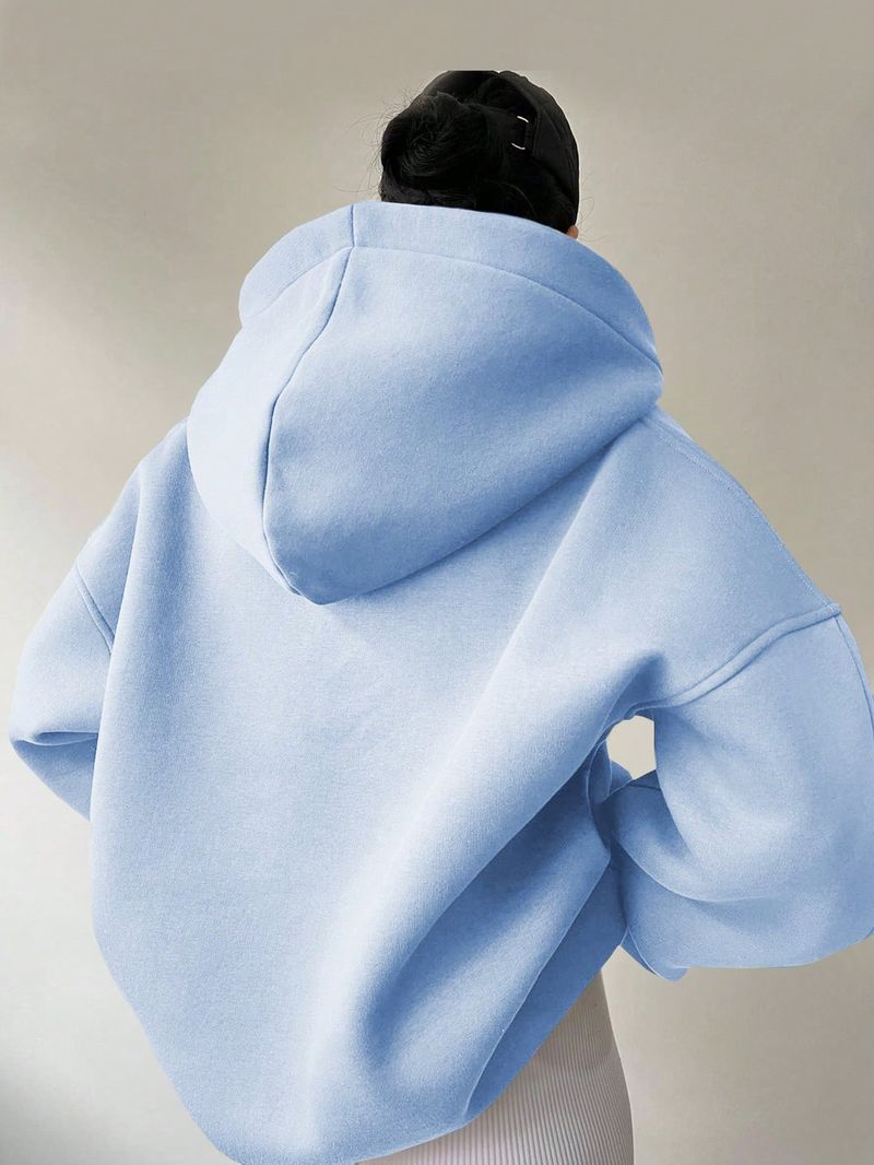 Women's Clothing Sweatshirt Solid Color Long Sleeve Hooded Solid Color Loose Sweater Women's Top_voghion.com