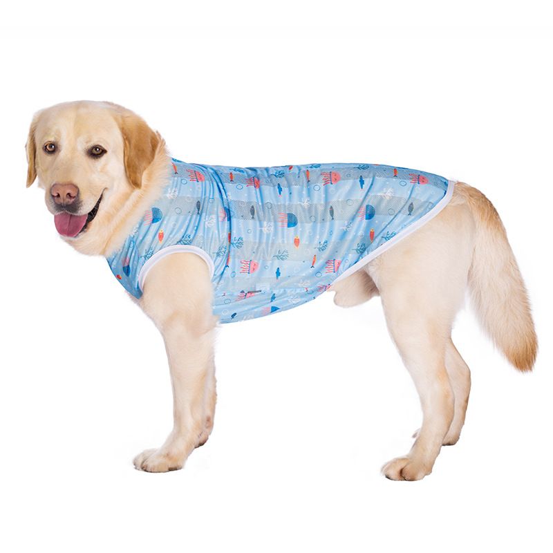 Dog Clothes Summer Style Golden Retriever Medium And Large Dogs Mesh Printed Two-Legged Vest_voghion.com