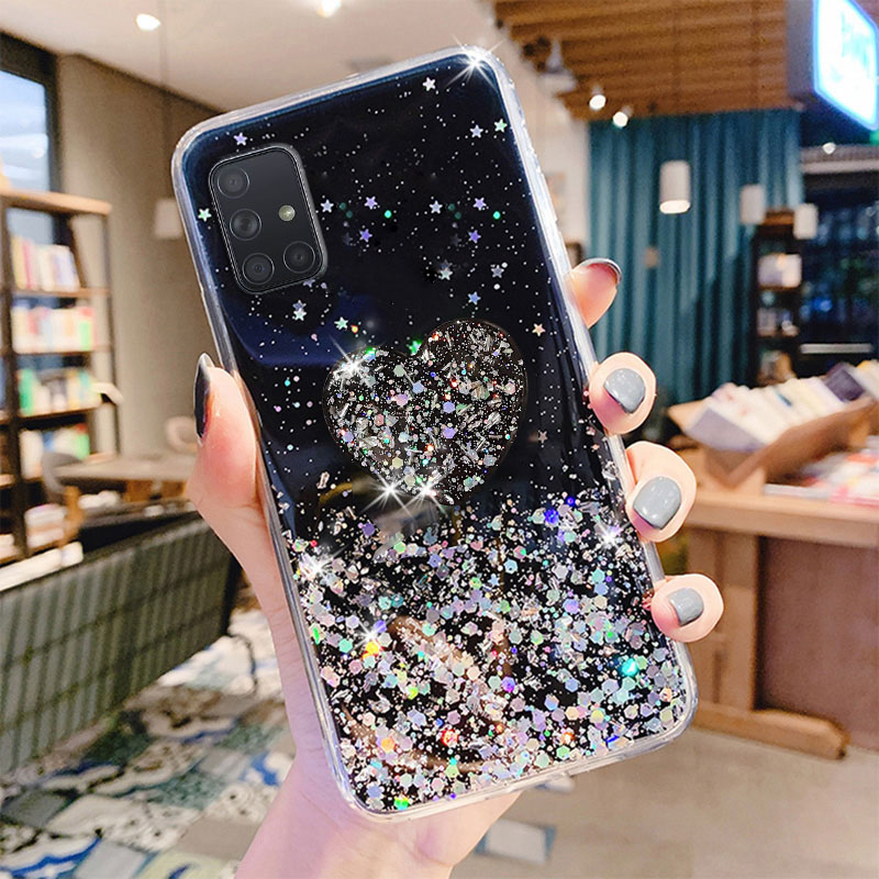 Glitter Custodia per supporto per Samsung A51 A71 A50 A70 A21s A12 A41 A40 A31 A20e A02 Cover per Samsung J6 J4 A6 A8 Plus A7 2018_voghion.com