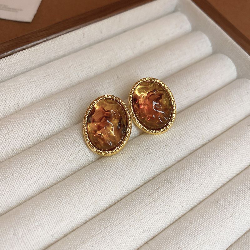 Orecchini a bottone in argento con aghi geometrici irregolari in resina, orecchini a lobo di lusso leggeri e temperamento, orecchini alla moda da donna_voghion.com