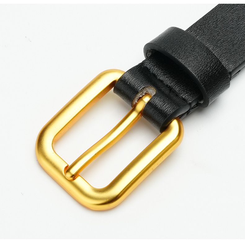Cinturón de piel de vaca pura con hebilla lisa y decoración versátil de doble cara para mujer_voghion.com